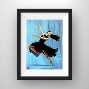 Black Dress Ballerina Art Paintings Set Art Print 11x8.5 Framed 11x14 Matted